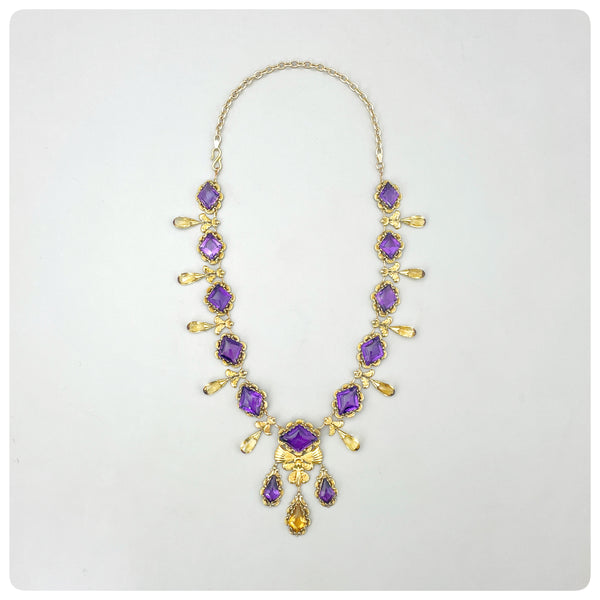 Victorian 14K Gold, Amethyst and Citrine Pendant and Necklace, Late 19th Century