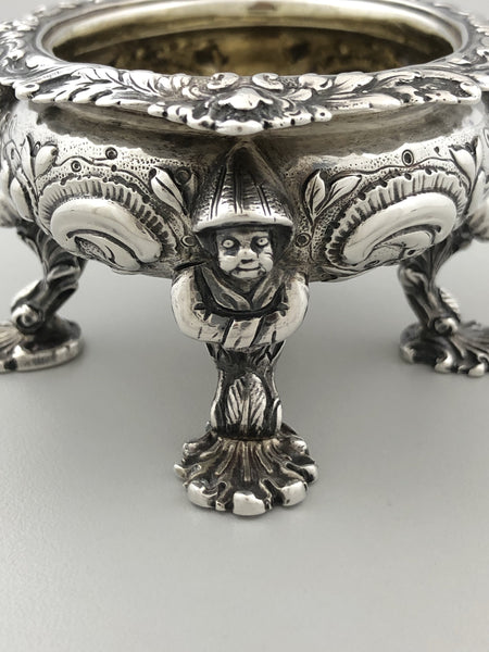 Four English Sterling Silver Chinoiserie Salt Cellars, Rebecca Emes and Edward Barnard, London, 1817-1818  with Accompanying Spoons Marked “GF” - The Silver Vault of Charleston