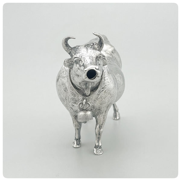 Front, German 800/1000 Solid Silver Cow Creamer, Circa 1900 - The Silver Vault of Charleston