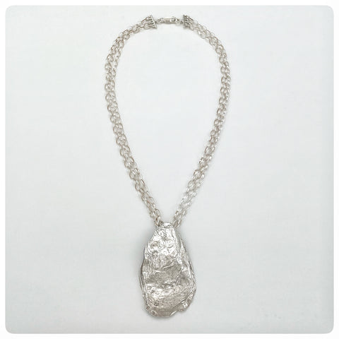 Sterling Silver Large Oyster Shell and Pea Crab Necklace, G2 Silver, Charleston, SC, New - The Silver Vault of Charleston