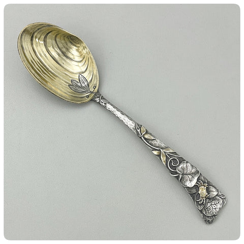 Sterling Silver and Vermeil Preserve Spoon in "Hizen", Gorham Manufacturing Company, Provincetown, RI, Patented 1880 - The Silver Vault of Charleston