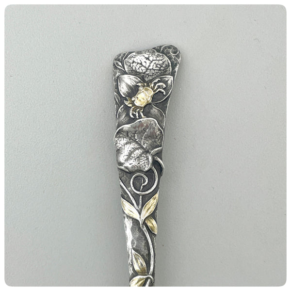Handle, Sterling Silver and Vermeil Preserve Spoon in "Hizen", Gorham Manufacturing Company, Provincetown, RI, Patented 1880 - The Silver Vault of Charleston