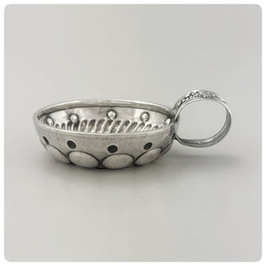 First Standard (950/1000) Solid Silver Wine Taster / Tastevin with Embossed Strap Handle, Paris, Circa 1878