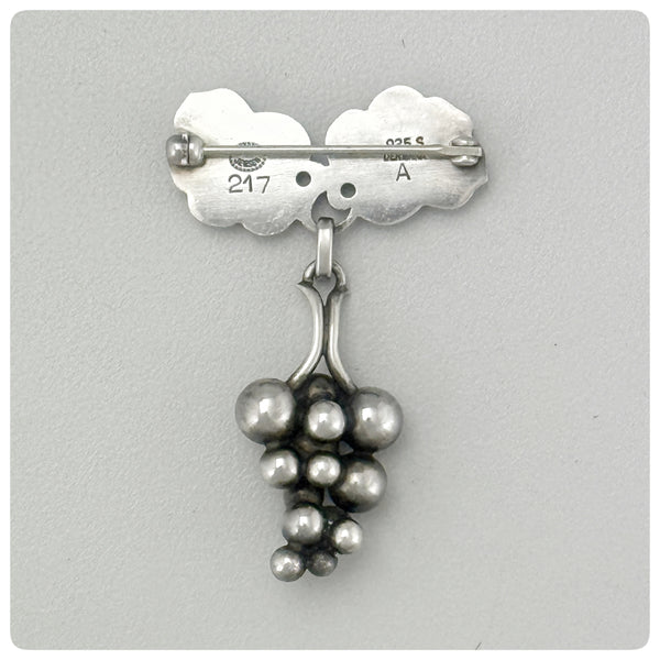 Back, Danish Sterling Silver Brooch / Pin in "Moonlight Grapes" with Original Box, Georg Jensen, Copenhagen, Early Twentieth Century - The Silver Vault of Charleston