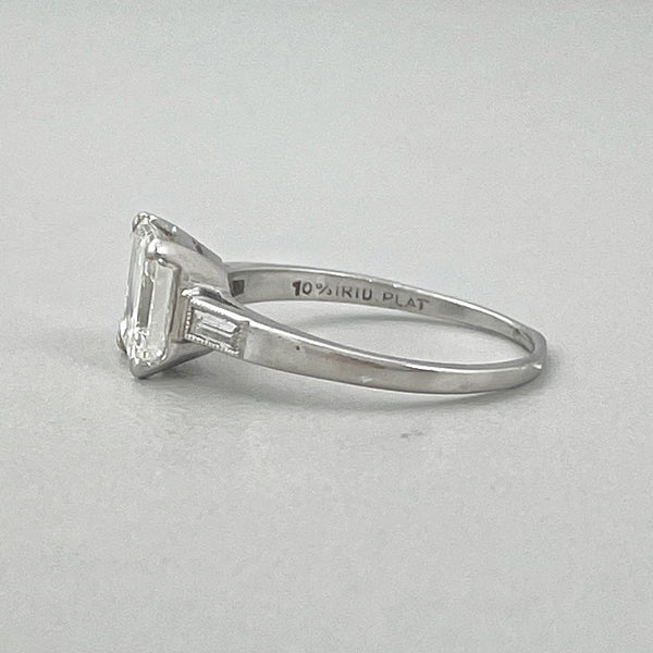Platinum and Emerald-Cut Diamond Ring with Baguettes, 20th Century