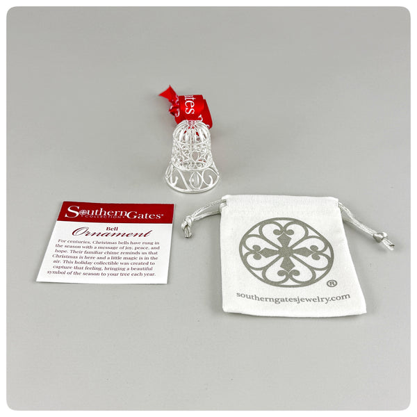 Ornament, paper, bag, Silverplate Ornament, "Bell" Southern Gates Collection, The Cargo Hold, Charleston, SC, 2026 - The Silver Vault of Charleston