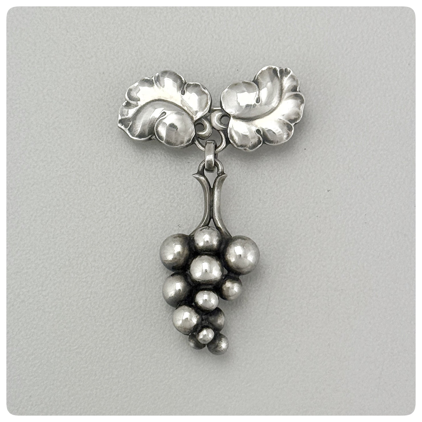 Danish Sterling Silver Brooch / Pin in "Moonlight Grapes" with Original Box, Georg Jensen, Copenhagen, Early Twentieth Century - The Silver Vault of Charleston