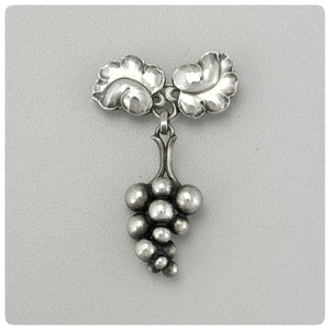 Danish Sterling Silver Brooch / Pin in "Moonlight Grapes" with Original Box, Georg Jensen, Copenhagen, Early Twentieth Century - The Silver Vault of Charleston
