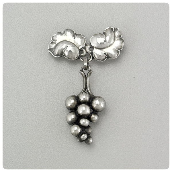 Danish Sterling Silver Brooch / Pin in "Moonlight Grapes" with Original Box, Georg Jensen, Copenhagen, Early Twentieth Century - The Silver Vault of Charleston