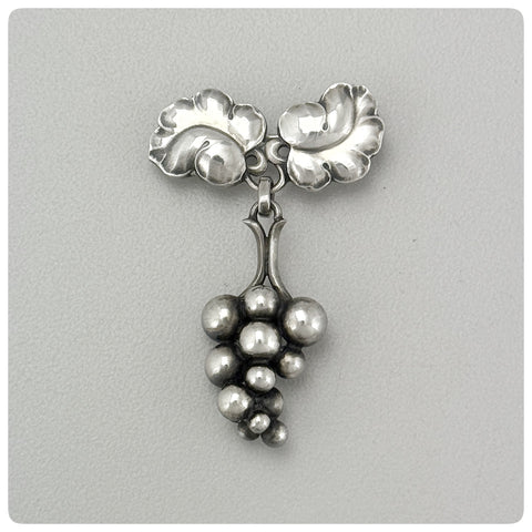 Danish Sterling Silver Brooch / Pin in "Moonlight Grapes" with Original Box, Georg Jensen, Copenhagen, Early Twentieth Century - The Silver Vault of Charleston