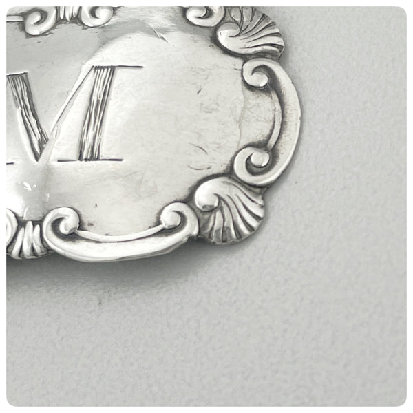 Detail, Scottish Sterling Silver Decanter Label or Bottle Tag, 1949-1950 - The Silver Vault of Charleston