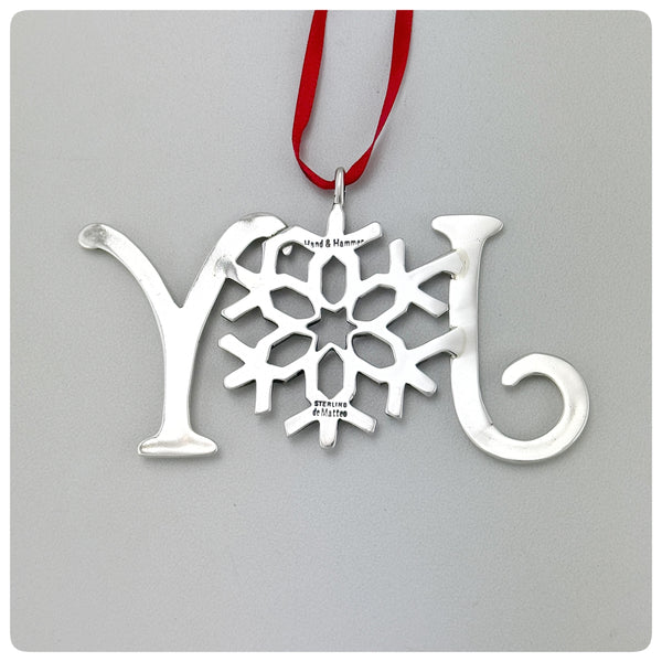 Back, American Sterling Silver Handwrought Ornament, "Joy", Hand & Hammer, Woodbridge, VA, 2001 - The Silver Vault of Charleston