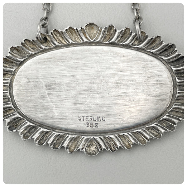 Mark, Sterling Silver Bottle Label or Tag, "Bourbon", 20th Century - The Silver Vault of Charleston