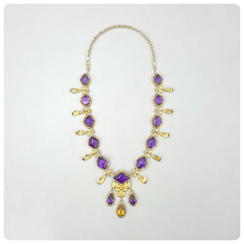 Ravishing Victorian 14K Gold, Amethyst and Citrine Pendant and Necklace, Late 19th Century