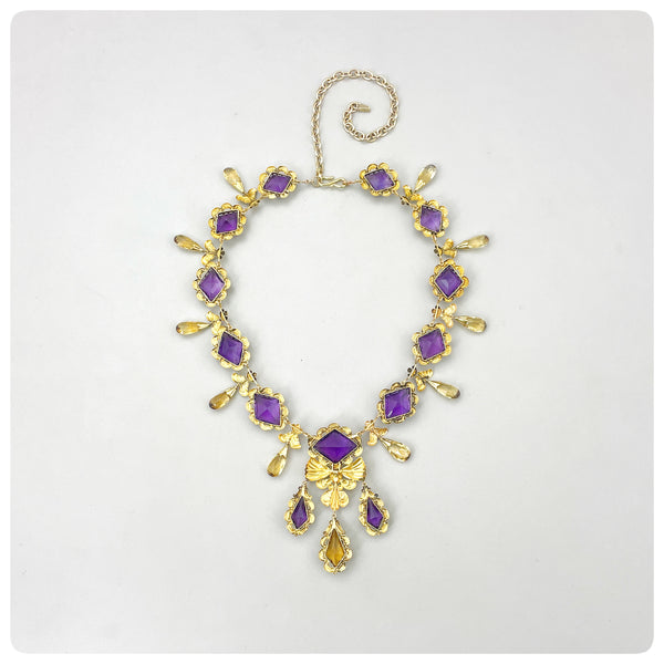 Ravishing Victorian 14K Gold, Amethyst and Citrine Pendant and Necklace, Late 19th Century