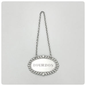 Sterling Silver Bottle Label or Tag, "Bourbon", 20th Century - The Silver Vault of Charleston