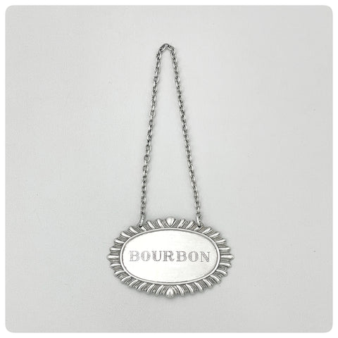 Sterling Silver Bottle Label or Tag, "Bourbon", 20th Century - The Silver Vault of Charleston