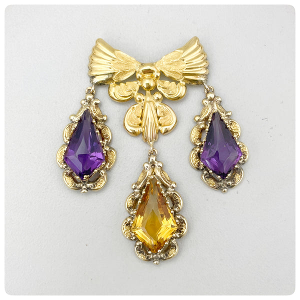 Ravishing Victorian 14K Gold, Amethyst and Citrine Pendant and Necklace, Late 19th Century