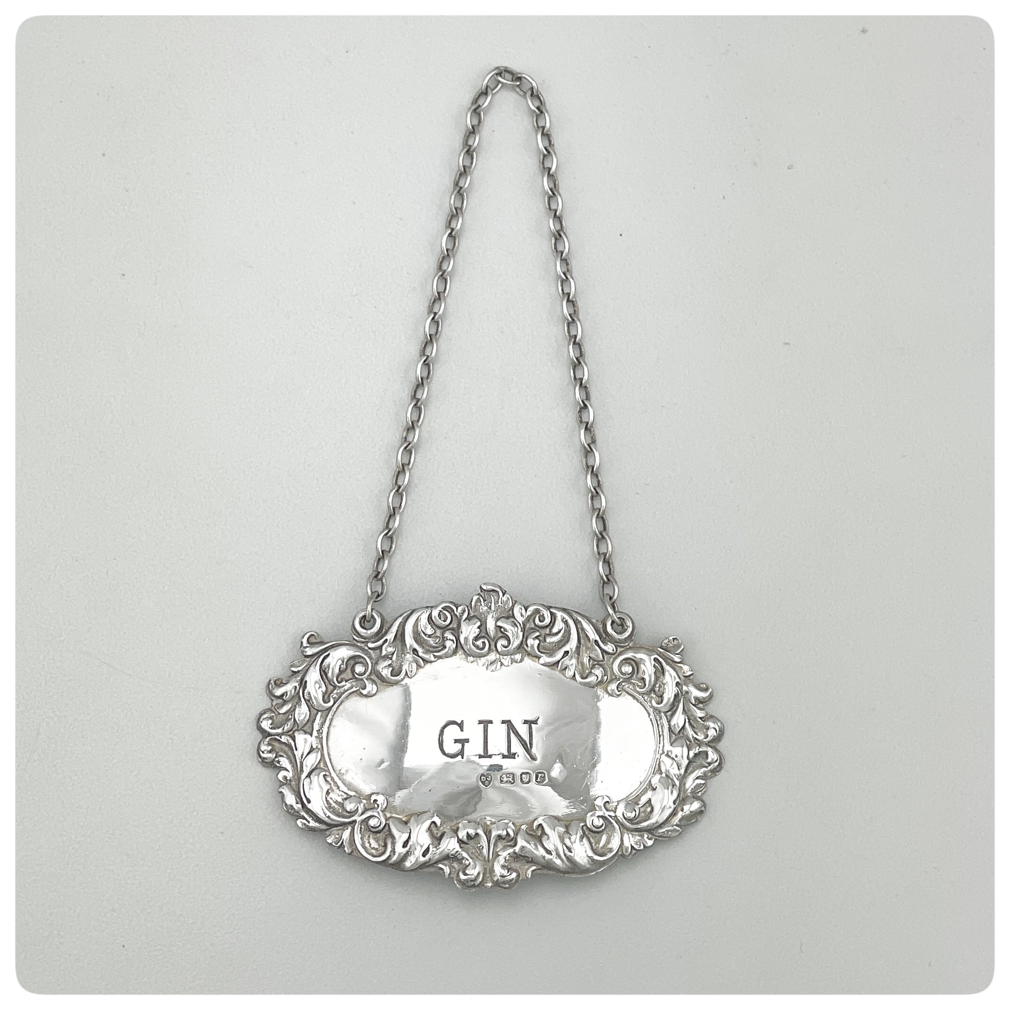 English Sterling Silver Bottle  Label or Tag, "Gin", London, 1972-1973