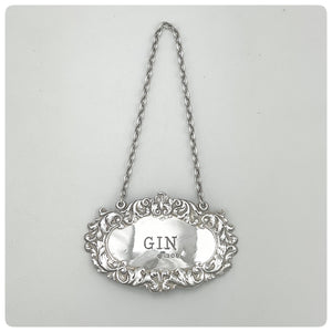 English Sterling Silver Bottle  Label or Tag, "Gin", London, 1972-1973
