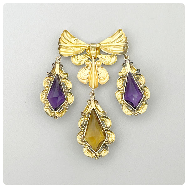 Ravishing Victorian 14K Gold, Amethyst and Citrine Pendant and Necklace, Late 19th Century