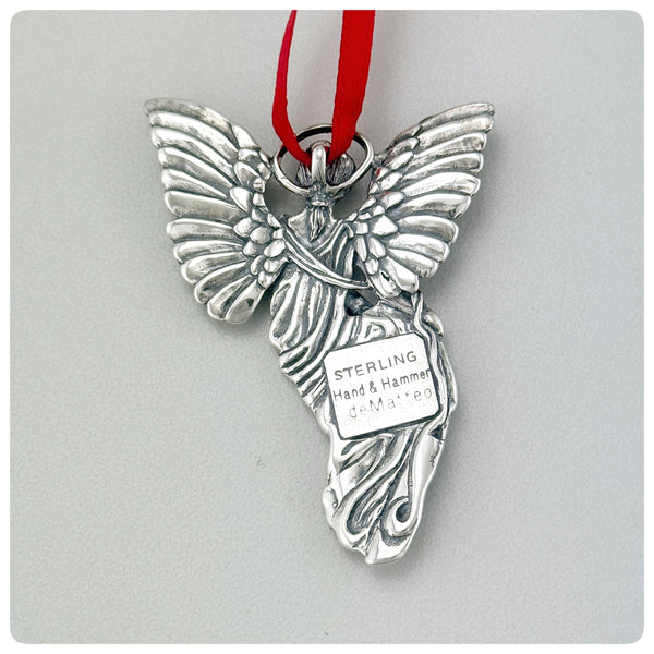 Back, American Sterling Silver Handwrought Ornament, Thayer Angel, Hand & Hammer, Woodbridge, VA - The Silver Vault of Charleston