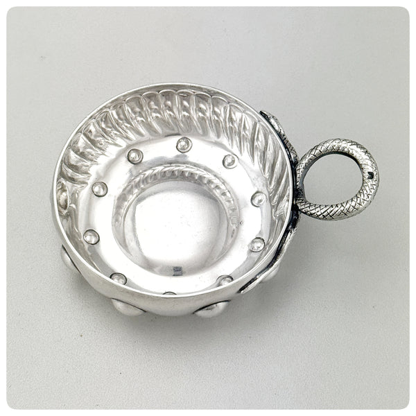 Top, French First Standard (950/1000) Solid Silver Wine Taster or Tastevin, Circa 1878 - The Silver Vault of Charleston