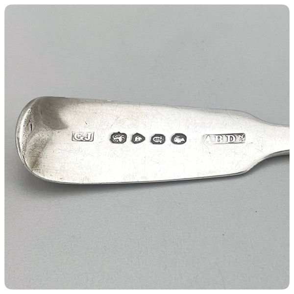 Scottish Sterling Silver Tablespoon, George Jamieson, Aberdeen, 1848-1849. Close-up view of marks.