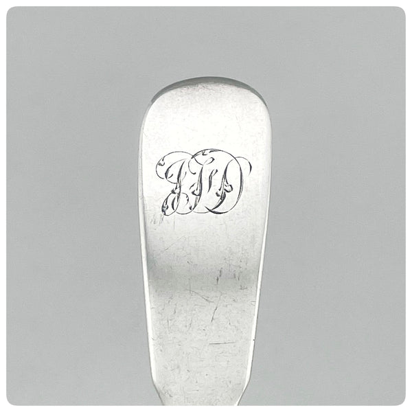 Scottish Sterling Silver and Vermeil Powdered Sugar Sifter, Attributed to William Cunningham, Edinburgh, 1818-1819. Close-up view of initials.