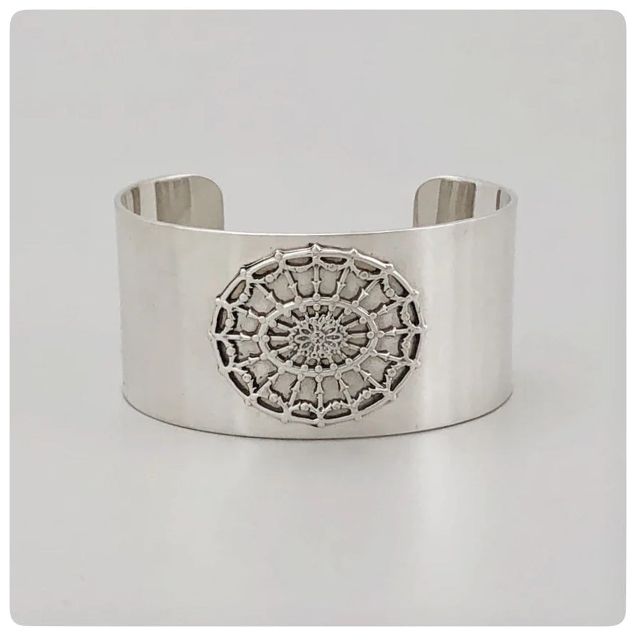 Sterling Silver Solid Cuff Bracelet with Applied Oval Medallion, "Daughters of the American Revolution" Collection, G2 Silver, Charleston, SC, New