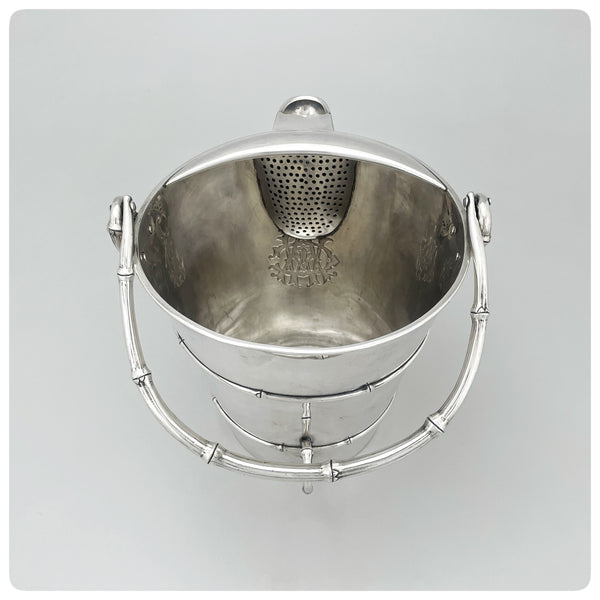 Interior, Japanese Sterling Silver Cocktail or Water Pitcher / Ice Bucket / Wine Cooler in the Shape of a Bucket, Arthur and Bond, Yokohama, Circa 1900 - The Silver Vault of Charleston