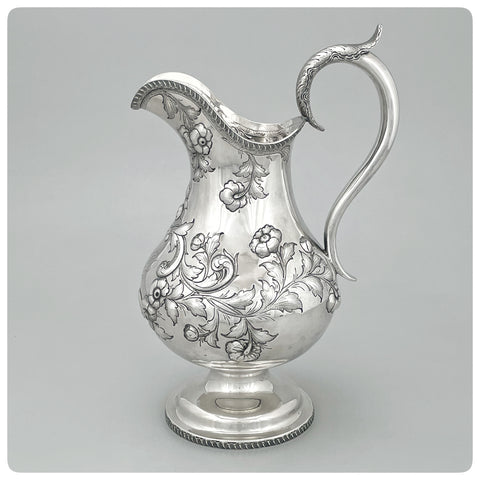 Side view, Pulchritudinous Coin Silver Water Pitcher, Peter L. Krider, Philadelphia, PA - The Silver Vault of Charleston