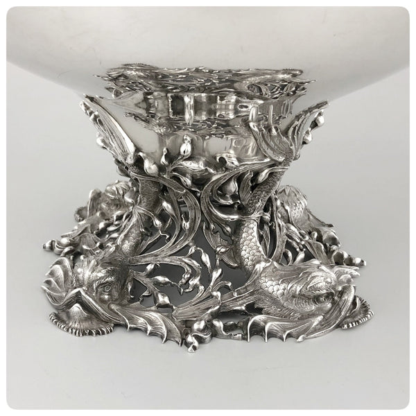 Sterling Silver Punch Bowl with Dolphin Pedestal, Meriden Britannia Company, Meriden, CT, Circa 1895 - The Silver Vault of Charleston