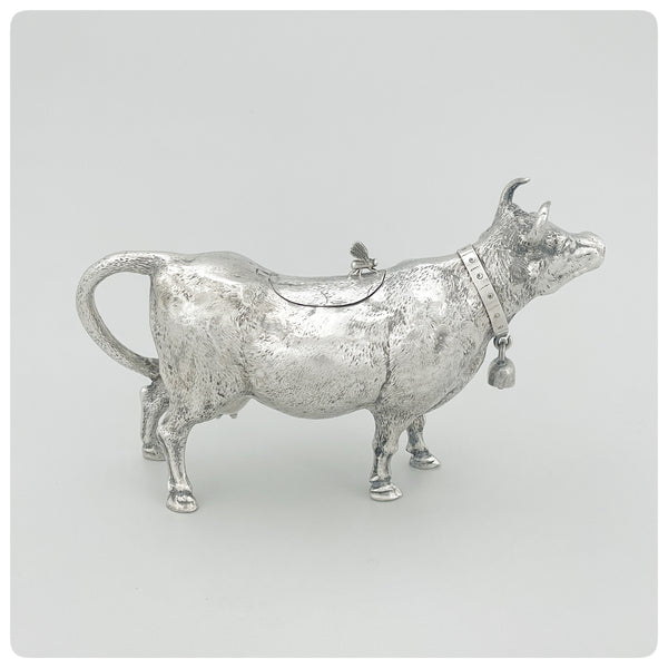 Other side view, German 800/1000 Solid Silver Cow Creamer, Circa 1900 - The Silver Vault of Charleston