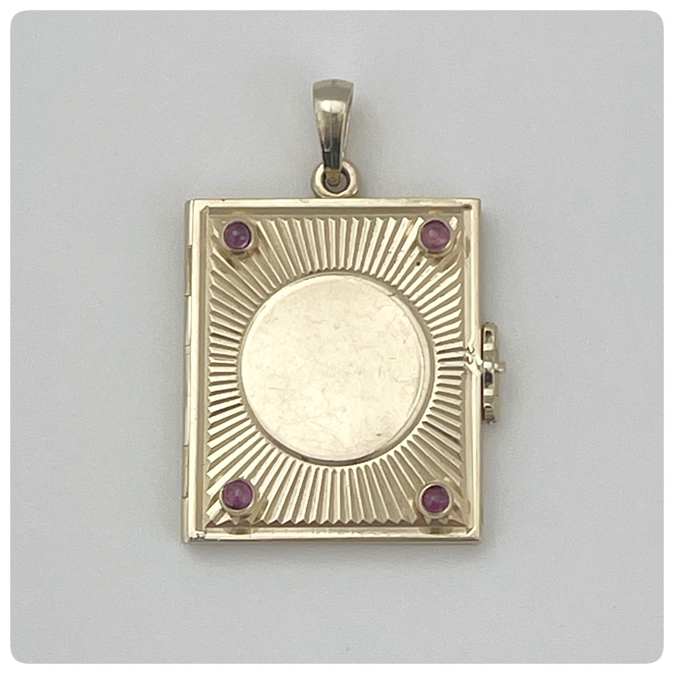 14K Yellow Gold and Ruby Book Locket Pendant, Circa 1925