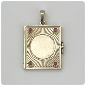 14K Yellow Gold and Red Stone  Book Locket Pendant, Circa 1925