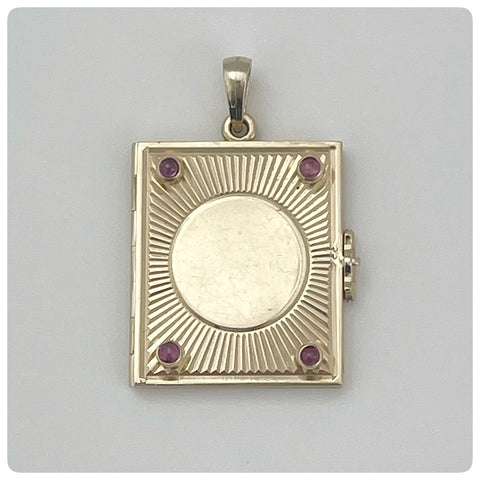 14K Yellow Gold and Red Stone  Book Locket Pendant, Circa 1925