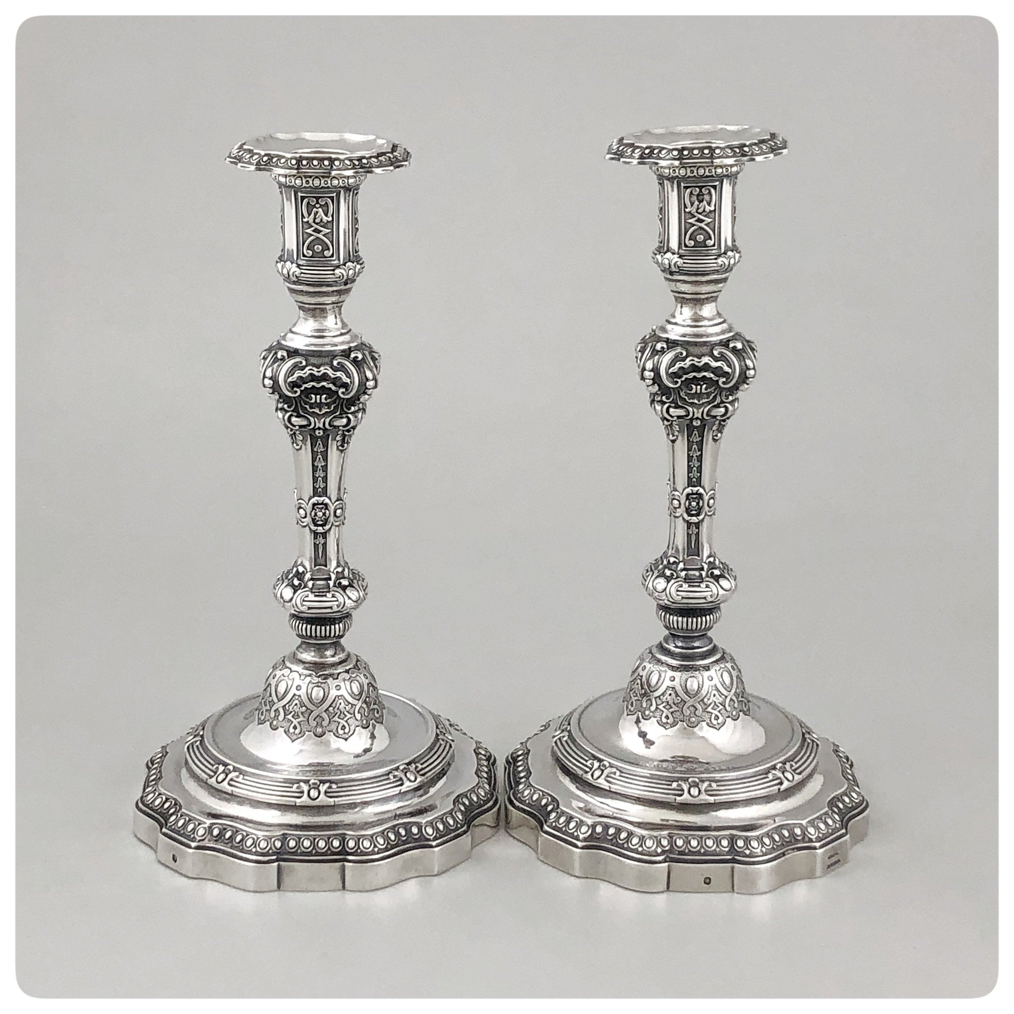 First Standard (950/1000) Pair of Candlesticks, Gustave Odiot for Maison Odiot, Paris, 1865-1897 - The Silver Vault of Charleston