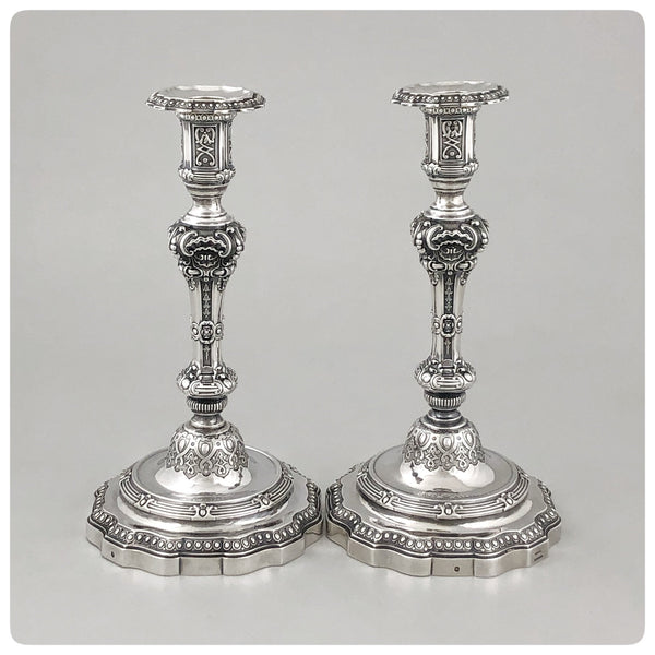 First Standard (950/1000) Pair of Candlesticks, Gustave Odiot for Maison Odiot, Paris, 1865-1897 - The Silver Vault of Charleston