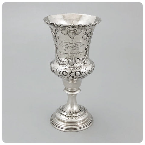 Coin Silver Kiddush Cup Presented to Jacques Judah Lyons, Probably NY, Circa 1850