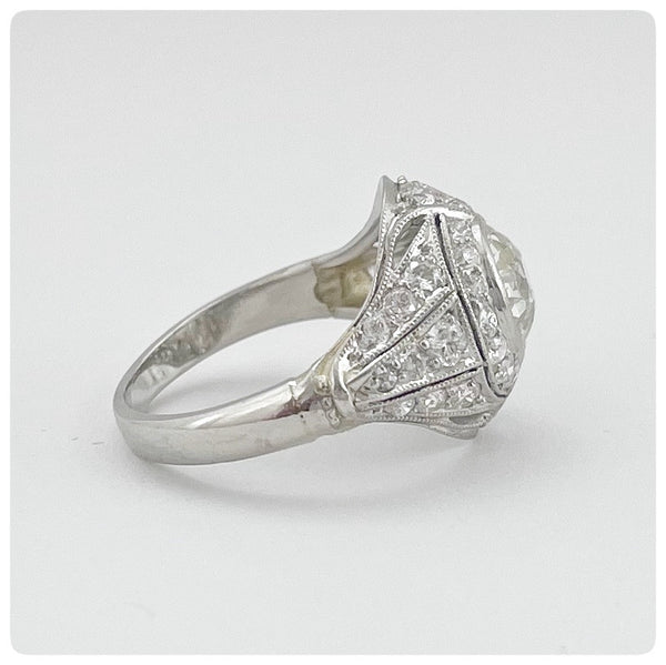 Side view, Edwardian Platinum and Old European Cut Diamond Ring - The Silver Vault of Charleston