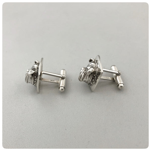 Pair of Sterling Silver Square Cufflinks with Bulldogs, G2 Silver, Charleston, SC, New - The Silver Vault of Charleston