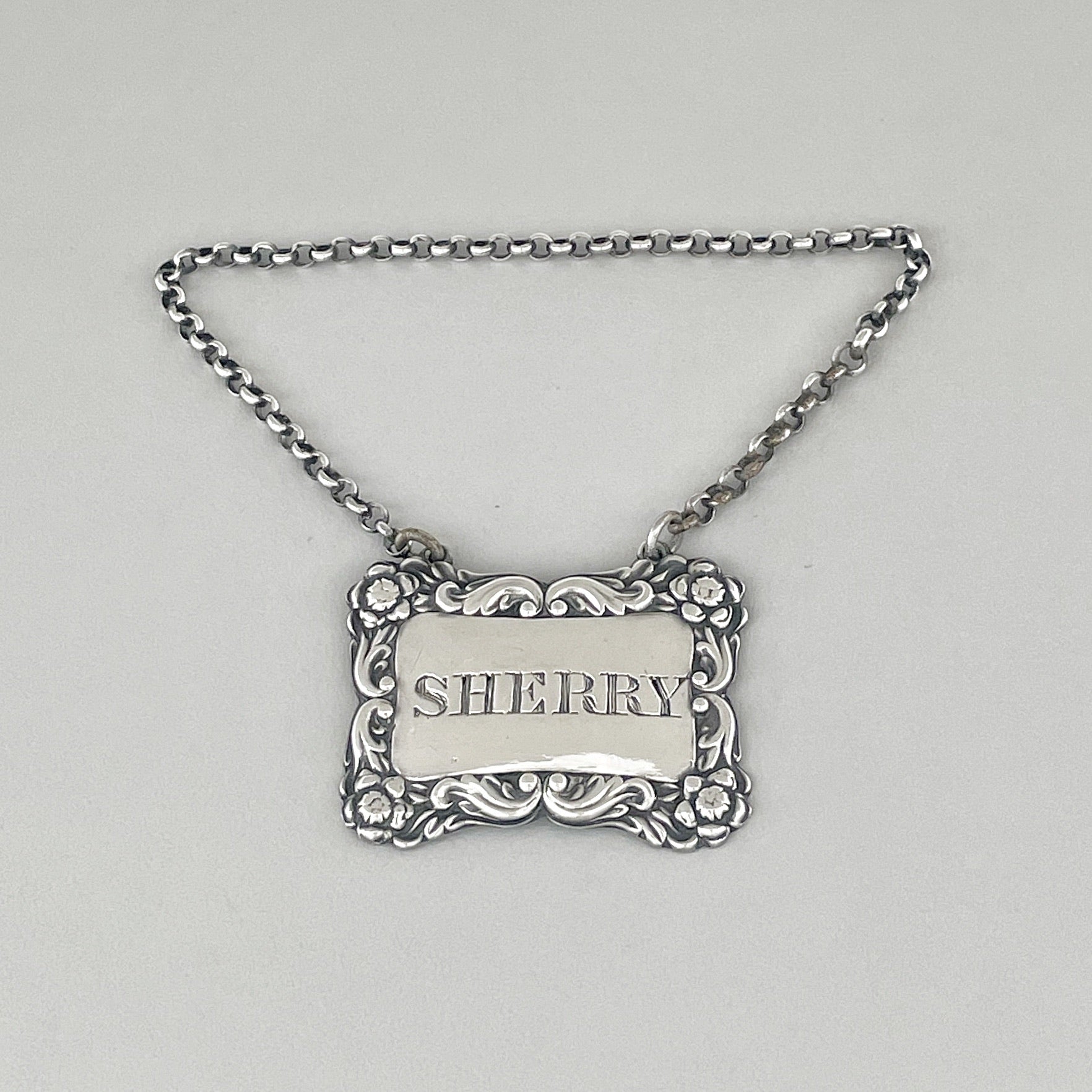 Scottish Sterling Silver Decanter Label / Tag, "Sherry", Edinburgh, 1820-1821