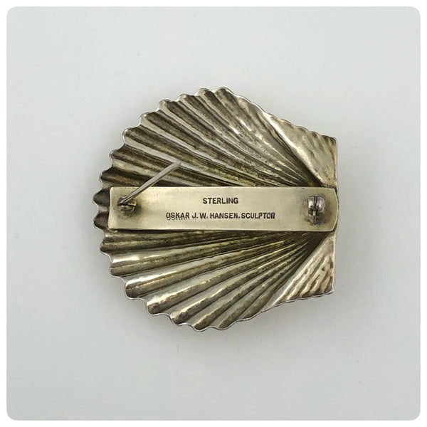 Gilded Sterling Silver Scallop Brooch, Oskar J. W. Hansen, Charlottesville, VA, Mid 20th Century - The Silver Vault of Charleston