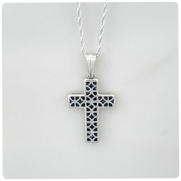 Back, Sterling Silver Dogwood Cross Necklace, The Prince Company, Pawley’s Island, SC, New - The Silver Vault of Charleston