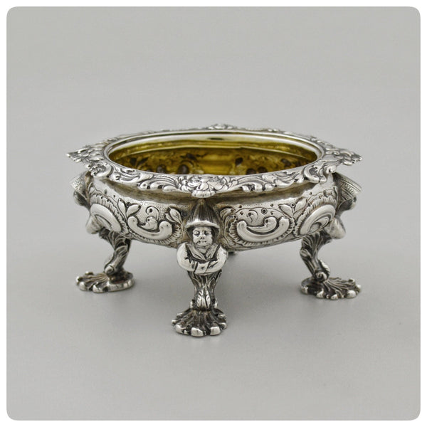 Four English Sterling Silver Chinoiserie Salt Cellars, Rebecca Emes and Edward Barnard, London, 1817-1818  with Accompanying Spoons Marked “GF” - The Silver Vault of Charleston