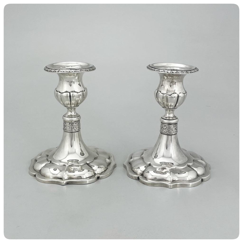 Russian 875/1000 Standard Solid Silver Pair of Candlesticks with