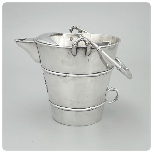 Another side view, Japanese Sterling Silver Cocktail or Water Pitcher / Ice Bucket / Wine Cooler in the Shape of a Bucket, Arthur and Bond, Yokohama, Circa 1900 - The Silver Vault of Charleston