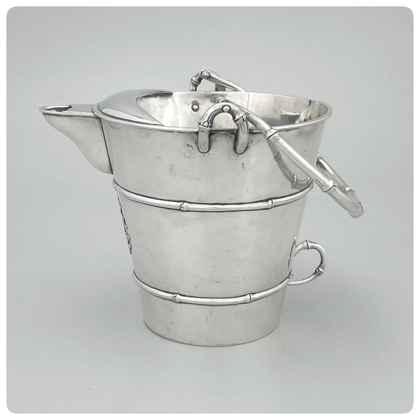 Another side view, Japanese Sterling Silver Cocktail or Water Pitcher / Ice Bucket / Wine Cooler in the Shape of a Bucket, Arthur and Bond, Yokohama, Circa 1900 - The Silver Vault of Charleston