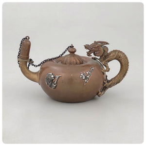 Boy Hunting Squirrel Applique, Copper and Silver Japonism Smoking, Cigar Lamp, Lighter, Gorham Manufacturing Company, Providence, RI, 1883 - The Silver Vault of Charleston